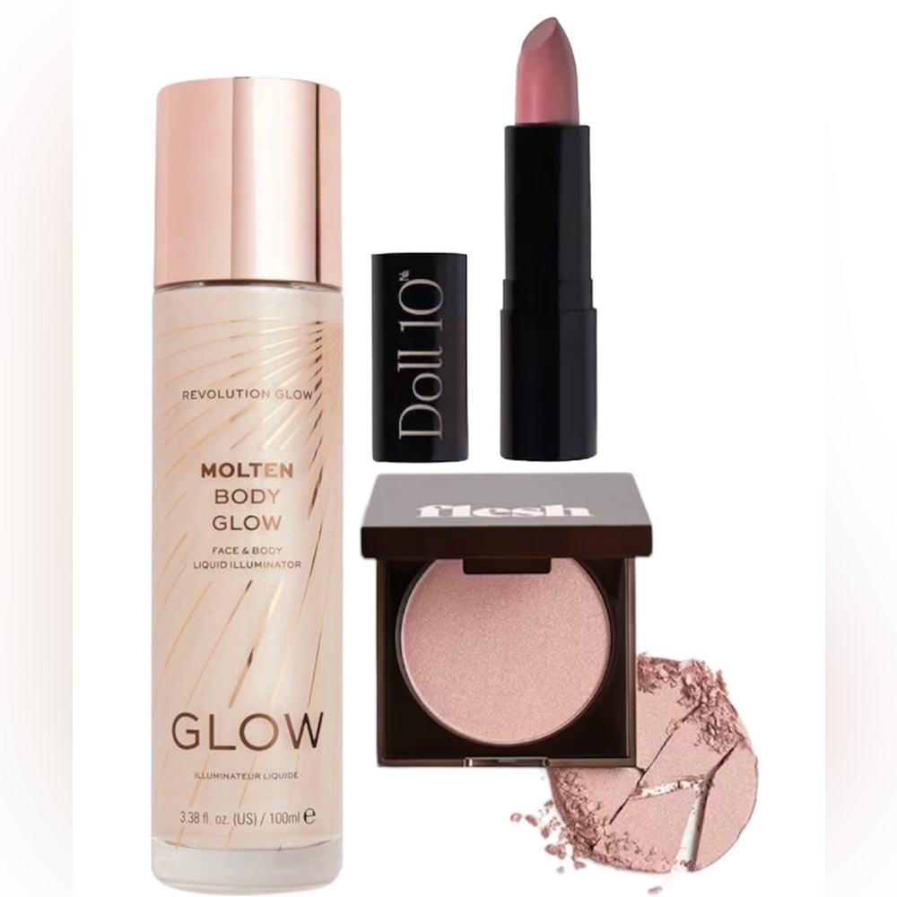 Doll 10 Lipstick + Flesh Highlighter + Revolution 3pcs Makeup bundle $69